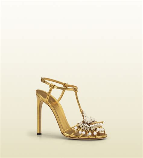 gucci phoebe gold embellished sandals|Gucci Metallic Phoebe High Heel Sandal with Jeweled Embroidery.